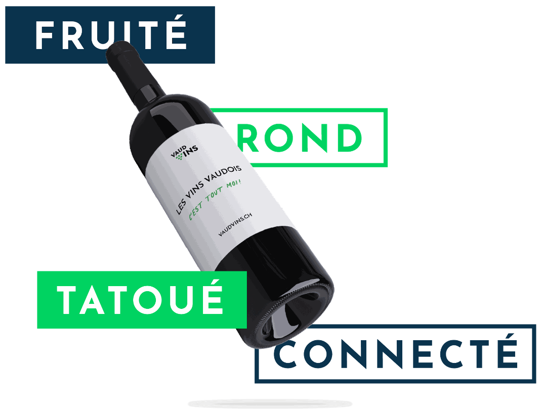 Bouteille de vin, les vins vaudois, c'est tout moi ! publicité pour les vins vaudois
